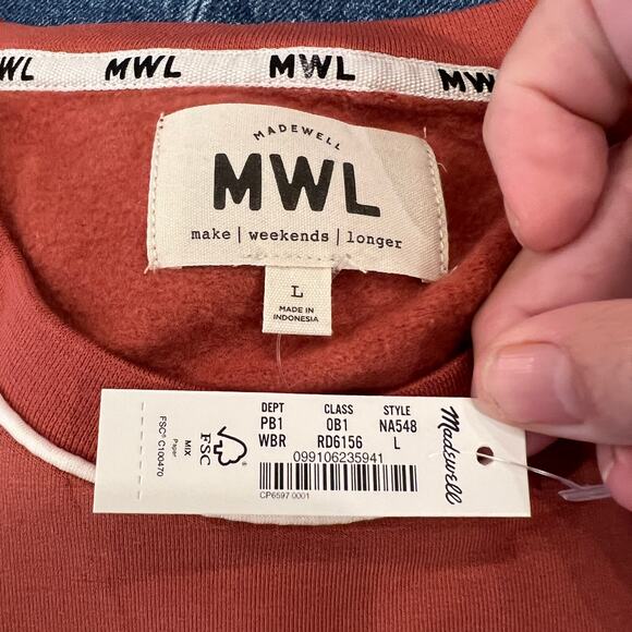 NWT Madewell Brick Red MWL Superbrushed Piped Easygoing Sweatshirt - Picture 8 of 10
